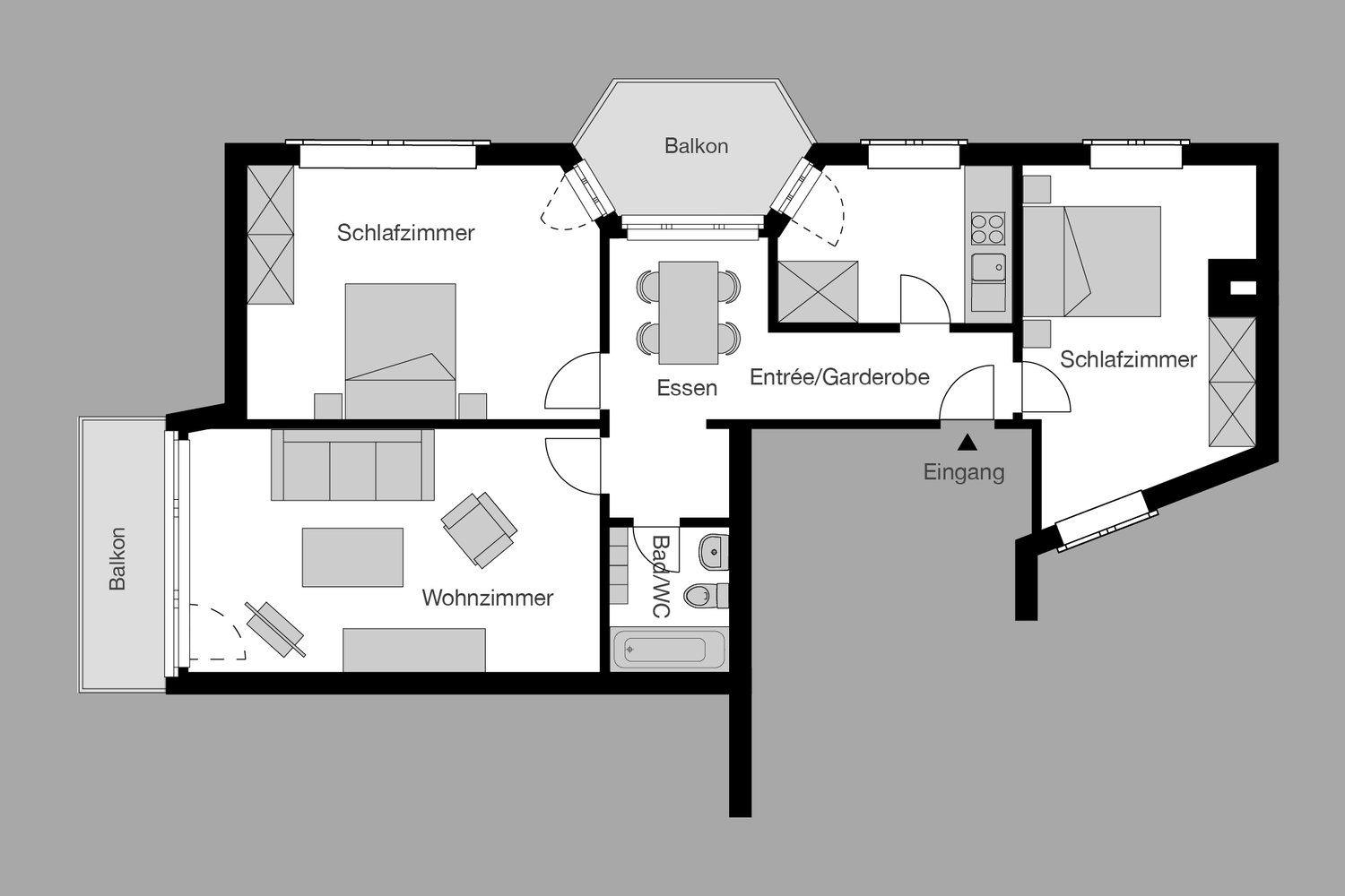 3-Zimmer-Wohnung möbliert
